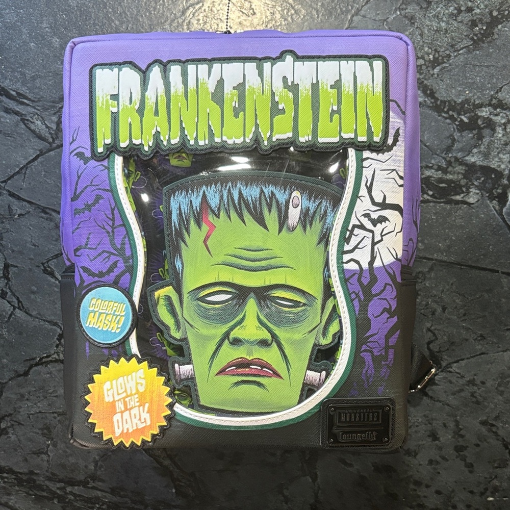 Loungefly Frankenstein Glow-in-the-Dark Backpack - Purple and Green